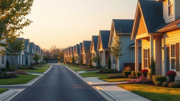 Suburban neighborhood in one of the most profitable states for real estate investment, during golden hour.