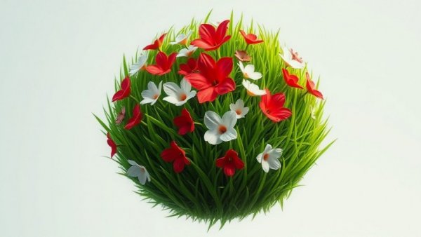 Floating sphere of grass and flowers symbolizes Gulf Coast Western environmental innovation.