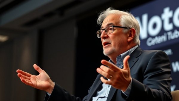 Astro Teller passionately discussing innovation philosophy at a tech conference.