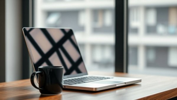Modern workspace with laptop and mug on desk emphasizing efficiency.