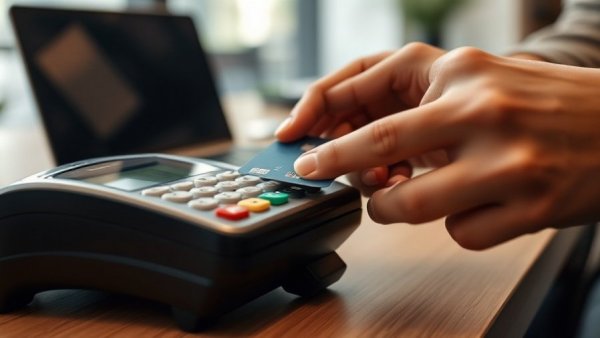 Nonprofit Credit Card Processing Solutions, terminal in use, office background.