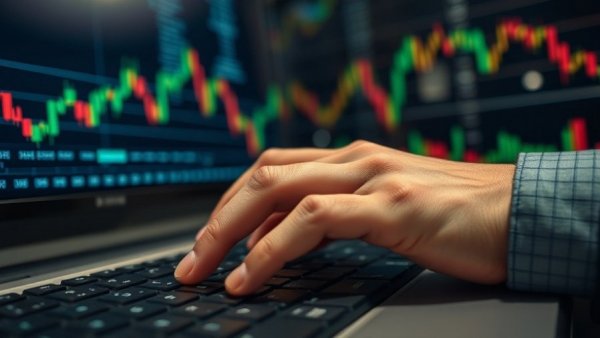 Hands on keyboard with falling chart overlay, December rate cut concept.