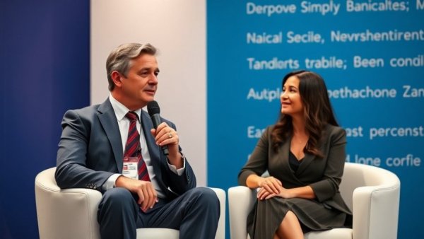 Byju Raveendran in engaging discussion at conference, seated, blue backdrop.