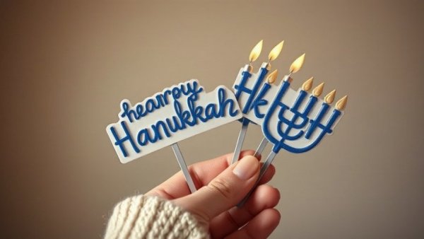 Cozy hand holding Hanukkah signs, heartfelt message