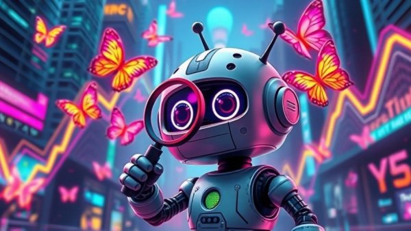 AI-generated content in real estate marketing visualized with robot and charts.