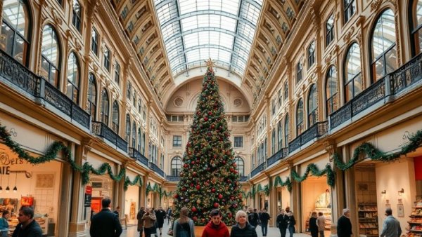 Festive shopping arcade bustling for Black Friday marketing strategies 2025