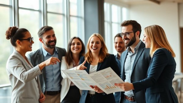 Team discussing best practices for client satisfaction surveys.