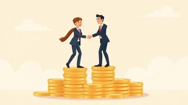 Hold forever investors: cartoon handshake atop gold coins