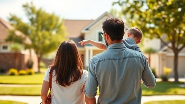 Young family exploring homebuyer demand trends by visiting houses.