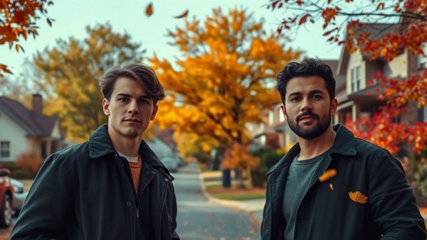 Autumn neighborhood with Instagram strategy theme, vibrant and engaging.