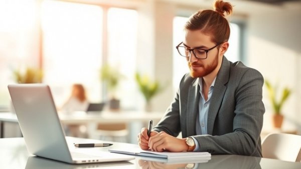 Focused professional studying for insurance pre-licensing courses.