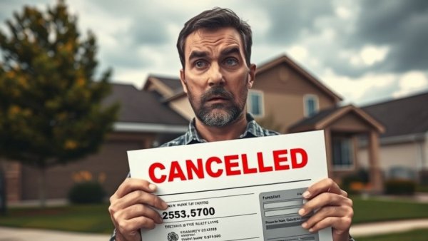 Confused reaction to delistings in the housing market with cancelled sign.