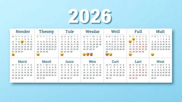 2026 social media calendar with emoji events and minimalist design.