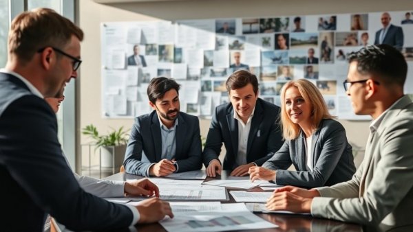 Team discussing AI in advertising case studies, chart presentation.