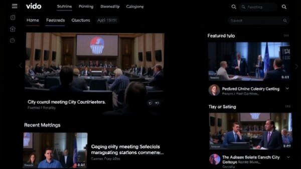 Streaming city council meetings interface with featured and recent videos.