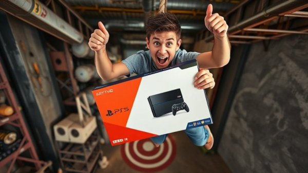 Energetic young man in influencer marketing trends showcasing gaming console.