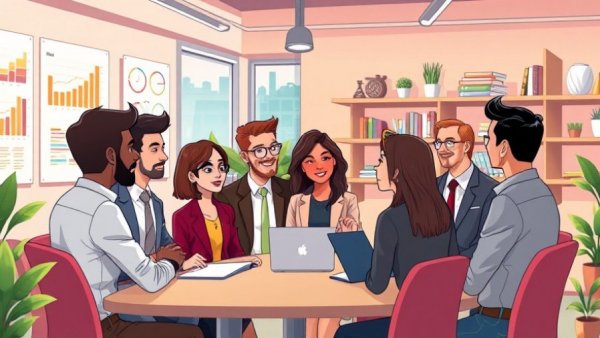 Team collaborating in modern office on effective customer feedback survey.