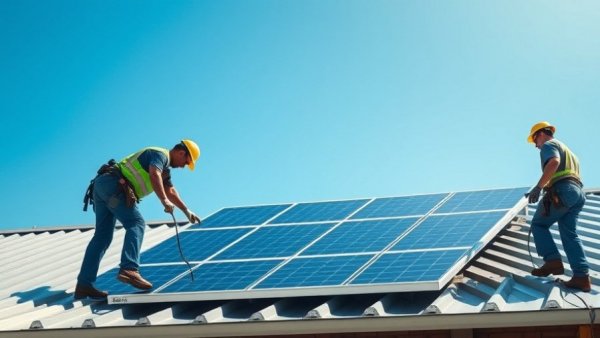 Workers installing solar panels for commercial property safety improvements.