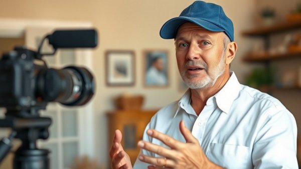 Middle-aged man discussing answer suggestions for instant forms, warm indoor lighting.