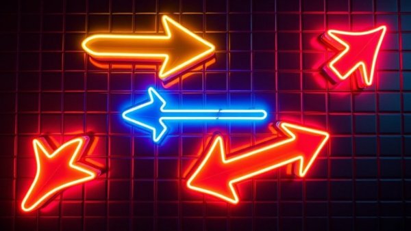 Colorful neon arrows lighting up a dark tiled wall, free social media icon sets inspiration.