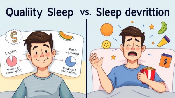 Graphic shows the effects of sleep deprivation and quality sleep on appetite hormones.
