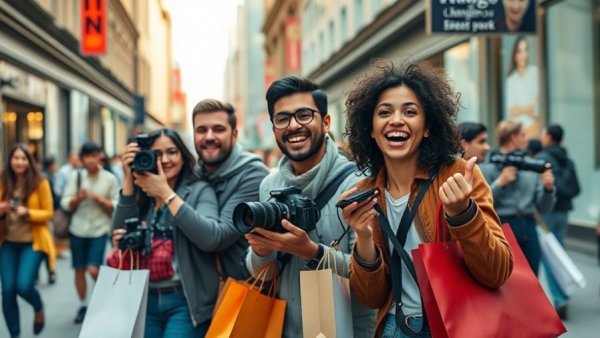 Vibrant content creators identifying high-ROI influencers in a city setting.