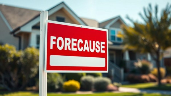 Foreclosure starts fall 7.6% as house for sale sign stands out.