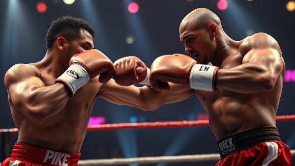 Intense boxing match with powerful punch in action, vibrant scene.