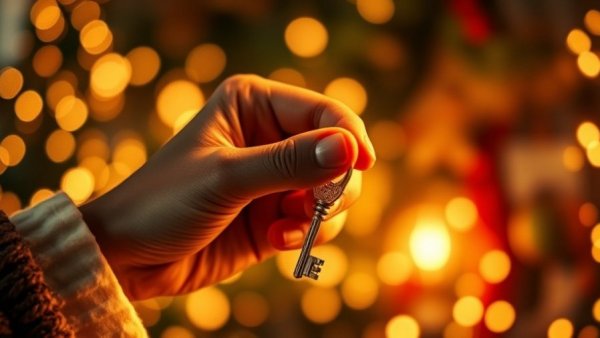 Holiday-themed image of hand holding key, closing deals during the holidays.