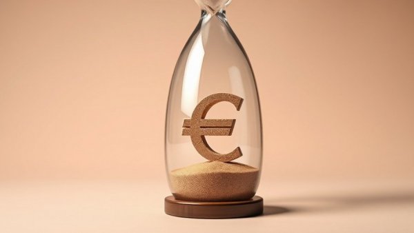 Elegant hourglass with euro sign sand represents European startup market data.