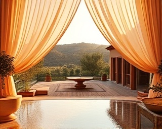 opulent real estate, grandiose, displaying a Mediterranean villa, photorealistic, olive groves in the background, highly detailed, gentle breeze stirring the drapes, 7k resolution, earthy terracotta tones, afternoon sunlight lighting, shot with a portrait lens.