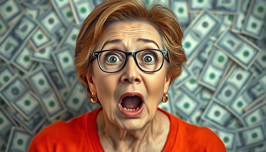 Astonished woman surrounded by dollar bills, extra income real estate concept.