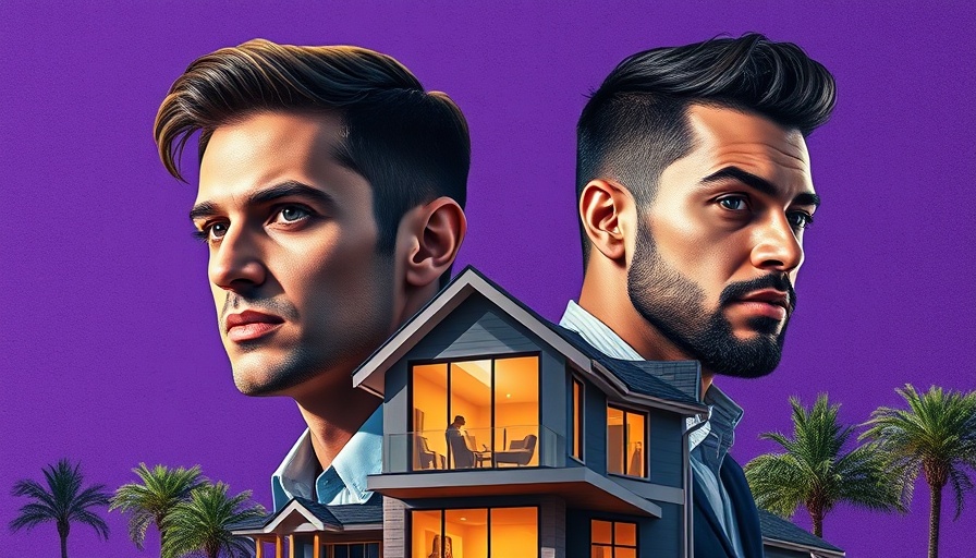 Digital collage illustrating Rocket Companies' acquisition of Redfin, featuring two men with diverse expressions and a modern house.
