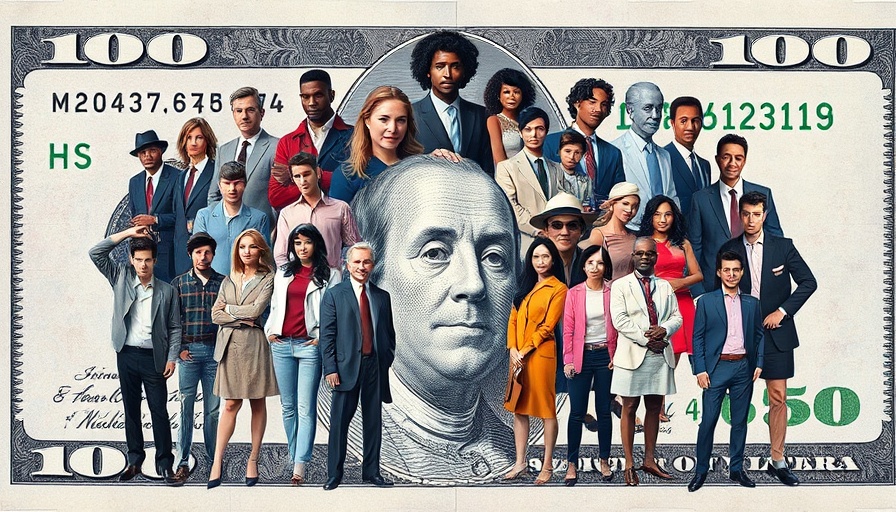 Creative collage of people on a dollar bill, Mortgage Automator Usio Payment Integration.