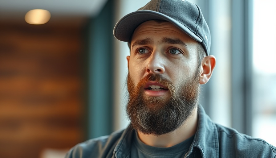 Casual man discussing AI-generated ad creative indoors.