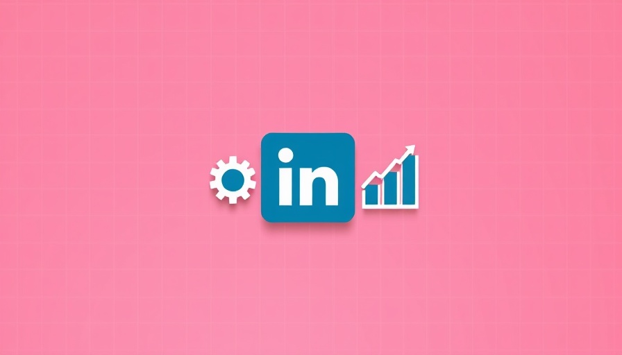Grid design with LinkedIn logo, gear, and graph icons.