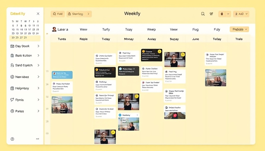 Digital interface of free social media calendar templates, showcasing scheduled posts.
