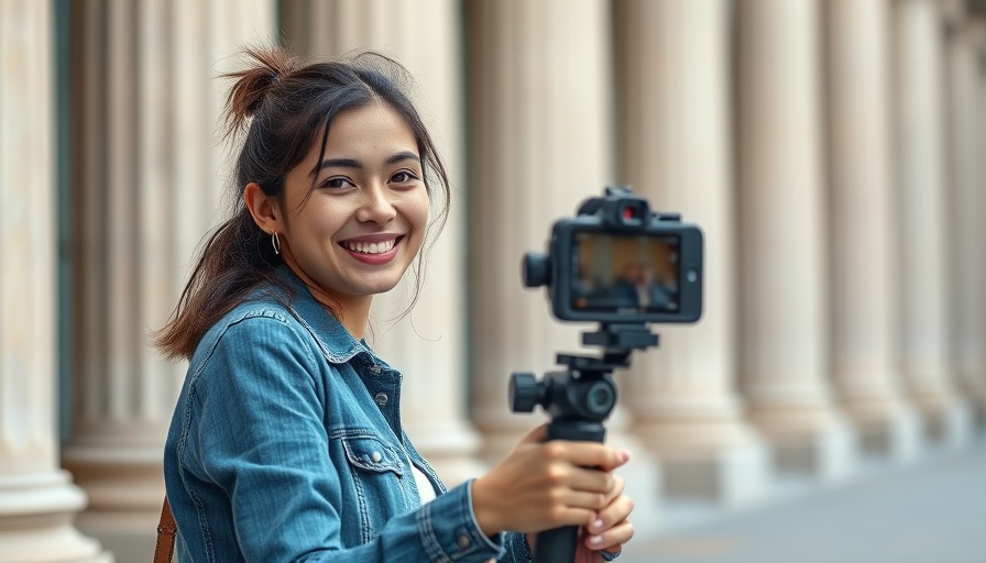 Young woman creating trending Instagram Reels, filming outdoors.