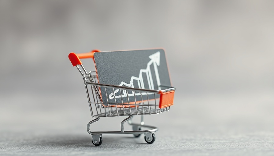 Ecommerce Product Recommendations concept with shopping cart and bar graph.