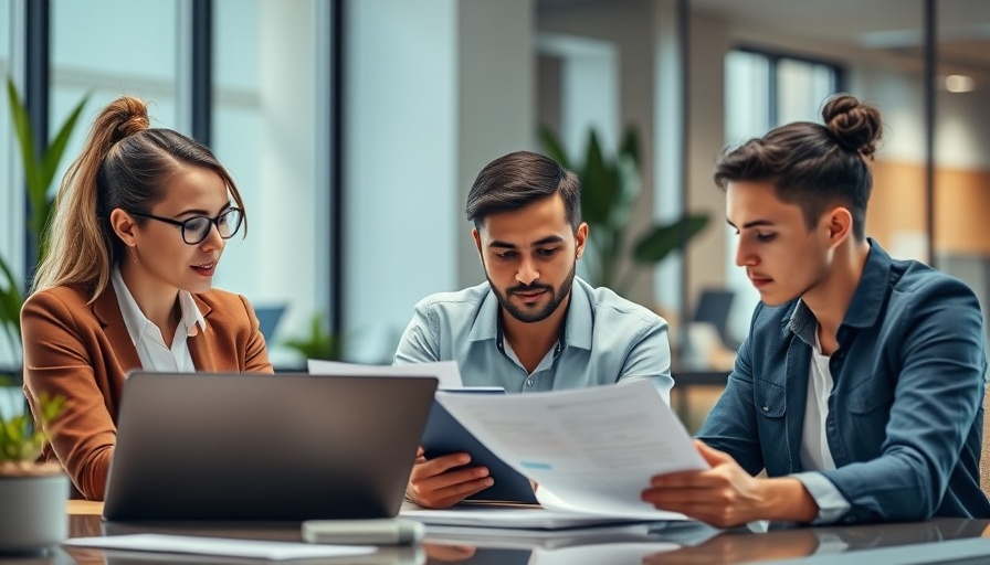 Professionals discuss SEO strategy KPIs in a bright office.
