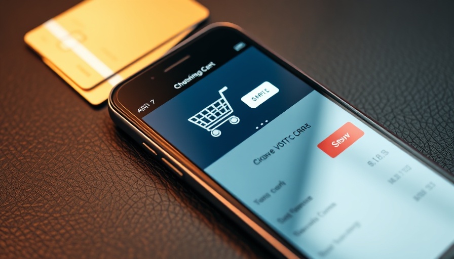 Smartphone with shopping cart checkout on e-commerce app, credit cards nearby.