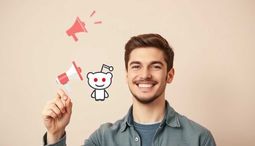 Smiling man with Reddit icon, B2B marketing tips.