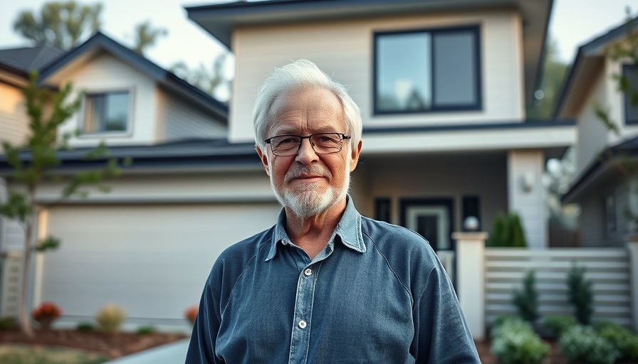 Confident man in front of house, real estate theme, low-cost listing strategies.