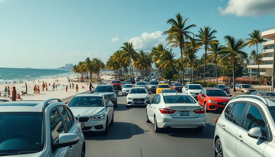 Florida beach traffic risks illustrated by modern traffic near the coast.
