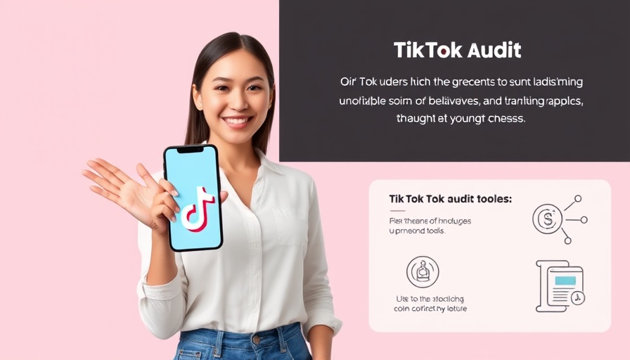 Confident woman showcasing best TikTok audit tools on a smartphone.