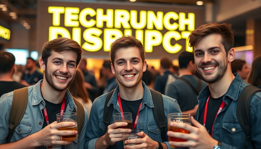 Group of young men enjoying TechCrunch Disrupt event.