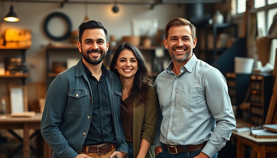 Confident entrepreneurs in a creative studio discussing search visibility strategies in the AI era.