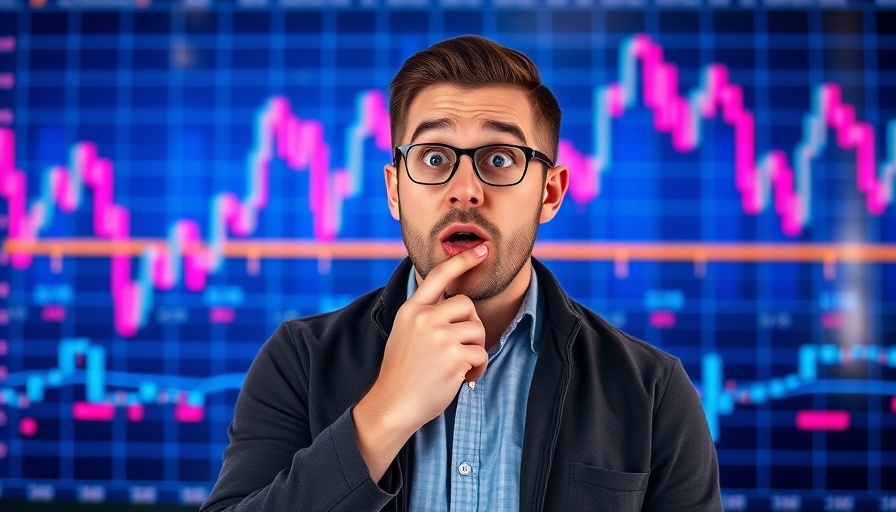 Surprised man in front of stock chart, Fed Rate Cuts impact.