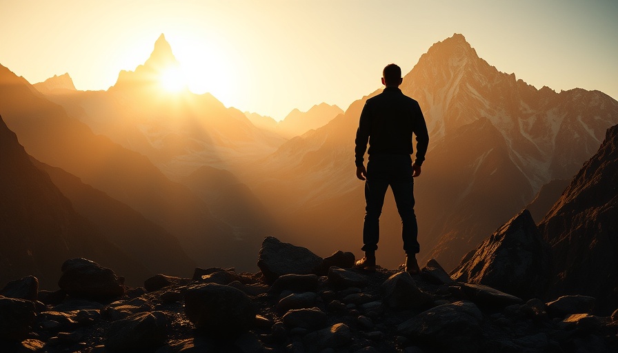 Silhouette of person on rocky terrain with sunlit mountains, creating exceptional customer experiences.