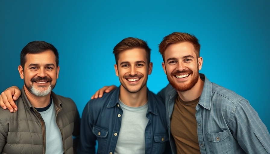 Smiling men with blue gradient background, modern tech stack for real estate agents
